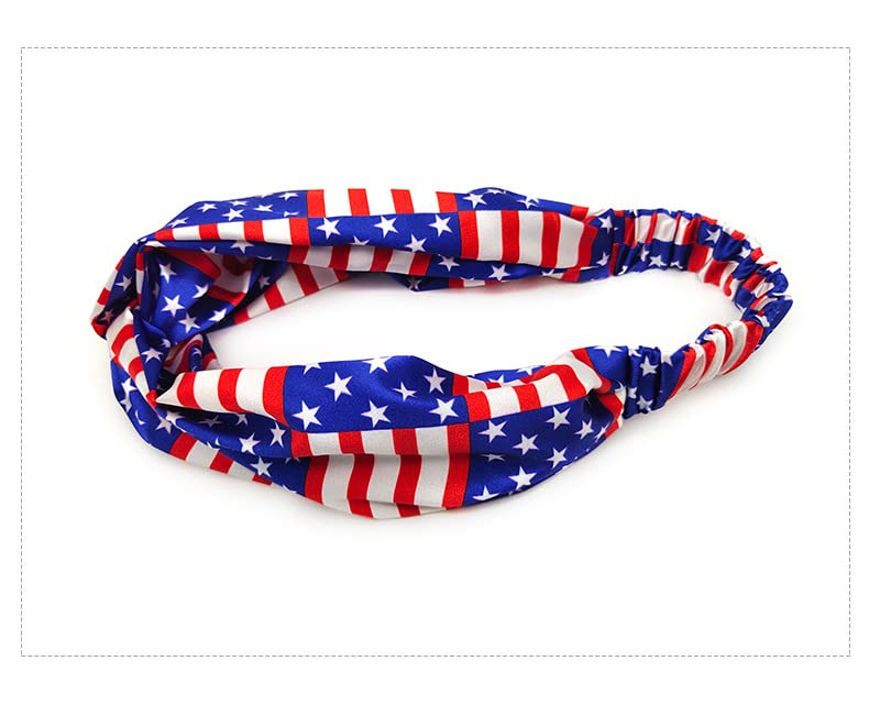 Patriotic Turban Headband Hair Scrunchies American USA Flag Headwear Hair Bands Tie JHN62 (2 Pcs-Set A)