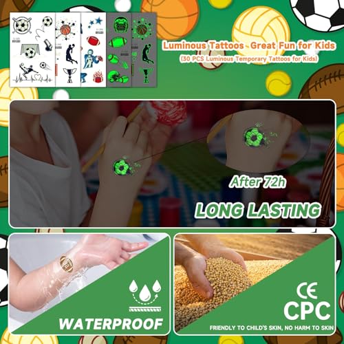 Glow in the Dark Sports Temporary Tattoos for Kids