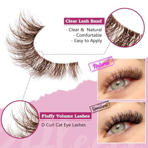 Brown False Eyelashes 6D Wispy Fluffy - 9 Pairs Pack