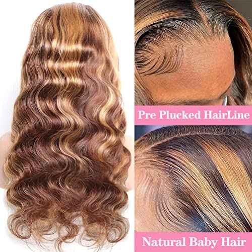 Honey Blonde Lace Front Wig Human Hair 13x4 HD Transparent 4/27 Highlight Ombre Lace Front Wigs Human Hair Pre Plucked With Baby Hair 180% Density Glueless Wig 18 Inch