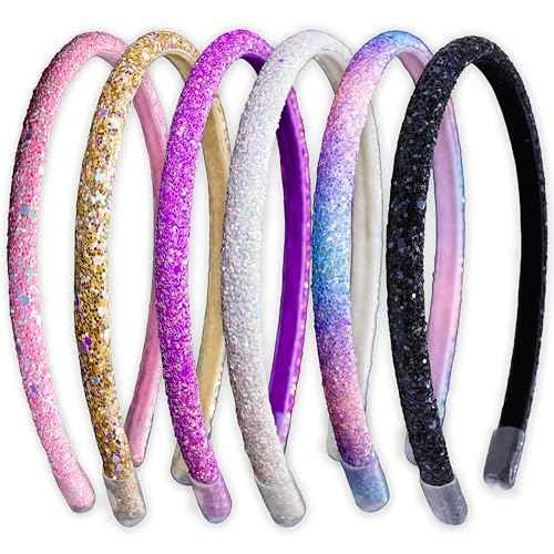 FROG SAC 6 Headbands for Girls - Thin Head Bands for Kids, Toddler Hair Band Accessories, Glitter Mermaid Floral Hairbands, Easter Basket Stocking Stuffers (Pink,Purple,Rainbow,Gold,Black,White)