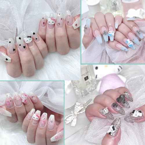 120pcs Kawaii Nail Art Charms Resin Kitty Nail Charms Cute 3D Cartoon Y2k Nail DIY Accessories for Girls and Women(Style 1)