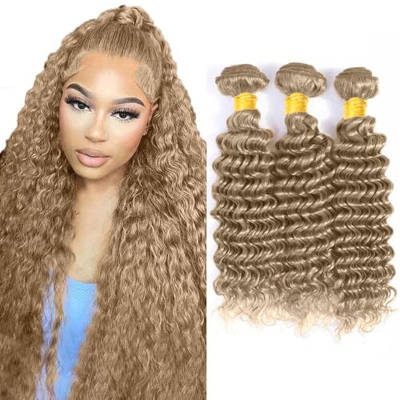 Ash Blonde Deep Wave Human Hair Bundles - 24, 26, 28 Inch