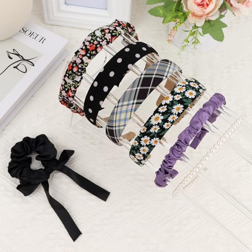 7 Pcs Fashion Headbands for Women with Satin Scrunchies Black Headbands for Girls Pearl Headbands for Women Trendy Padded Headband Thin Headbands for Women Croquette Aesthetic Cute Accessories