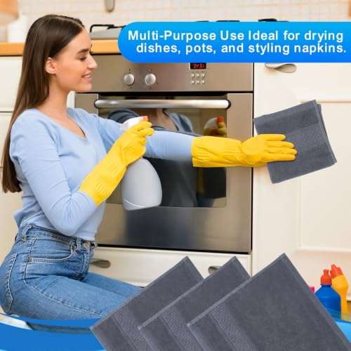 100% Cotton Washcloths 12x12 Inch 6 Pack Grey