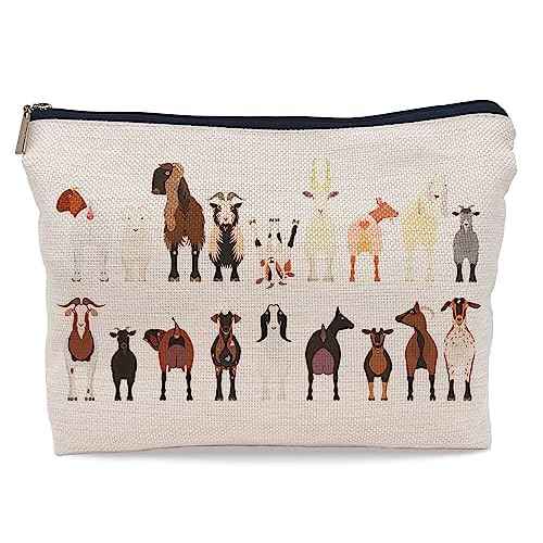 Cartoon Various Breeds of Goats Group Makeup Bag Cosmetic Zipper Pouch Toiletry Bags,Funny Goat Gifts for Lovers Women