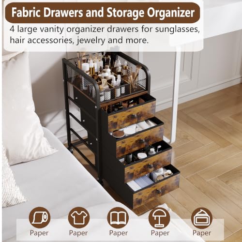 Rolling Makeup Organizer Cart with 4 Drawers & Top Divided Tray