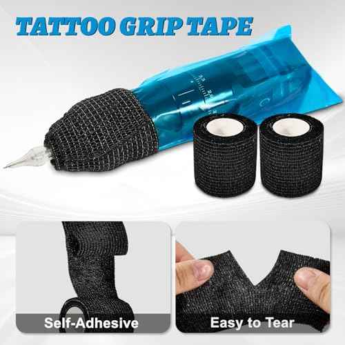 200Pcs Blue Tattoo Machine Covers & 4 Black Grip Tape, 7.2 X 2.5 Inch Disposable Professional Sealable Tattoo Pen Covers Supplies and Accessories