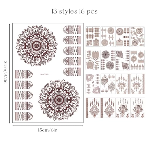 Snail Garden 16 Sheets Temporary Tattoos - Brown Mandala Lace
