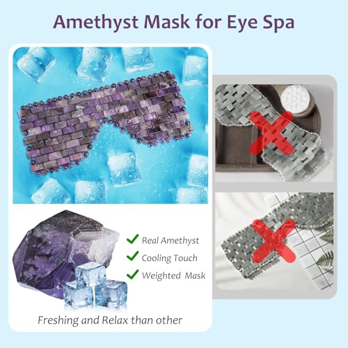 ideayard Crystal Eye Mask, Cooling Sleep Mask 100% Amethyst, Jade Stone Eye Mask for Hot & Cold Anti Aging Therapy, Headache and Migraine Relief