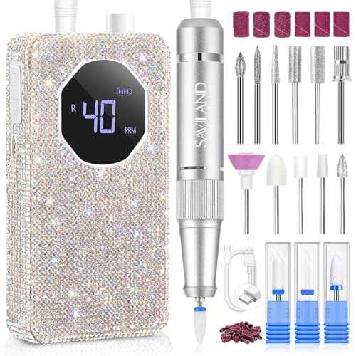 SAVILAND Professional Nail Drill 40000 RPM: Portable Electric Nail Drill Kit File Machine with Ceramic Nail Bits Sanding Bands for Acrylic Nail Gel Polish Manicure Salon Home Use, Glitter