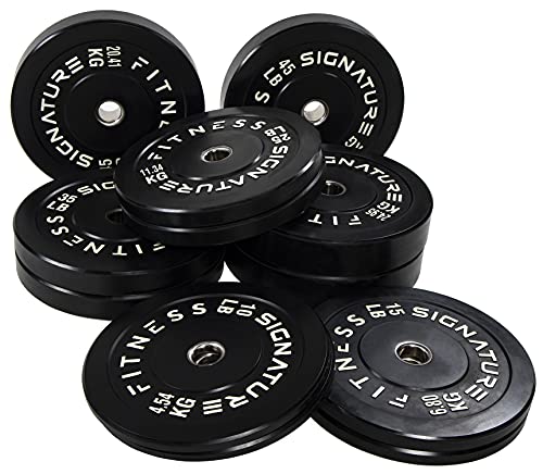 Signature Fitness 2" Olympic Bumper Plate Weight Plates with Steel Hub, 260LB Set (2X 10/15/25/35/45LB), Black