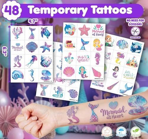 Mermaid Party Favors Set - 48 Tattoos & 24 Slap Bracelets