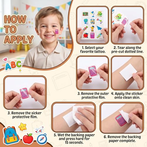 96 PCS Back to School Temporary Tattoos for Kids