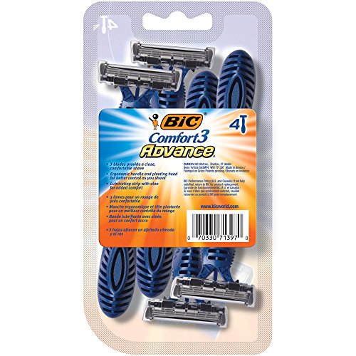 BIC Comfort 3 Advance Disposable Razors for Men, For an Ultra-Soothing and Close Shave, 4 Piece Razor Set