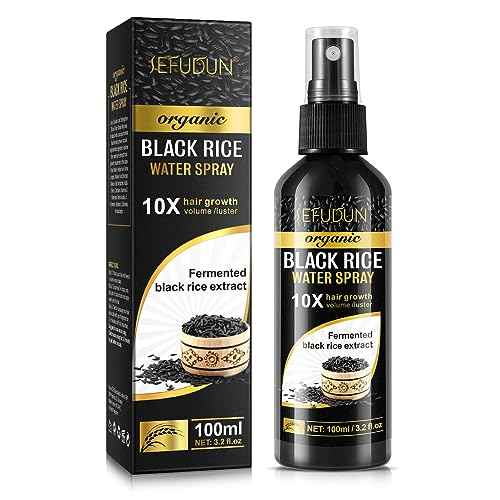 Organic Black Rice Water Spray for Hair Growth, A Solution with Castor Oil & Ginger Root Extract for Thicker, Fuller Hair, Targets Hair Loss and Repairs Damage 100ml/3.2 fl.oz (1 PC)