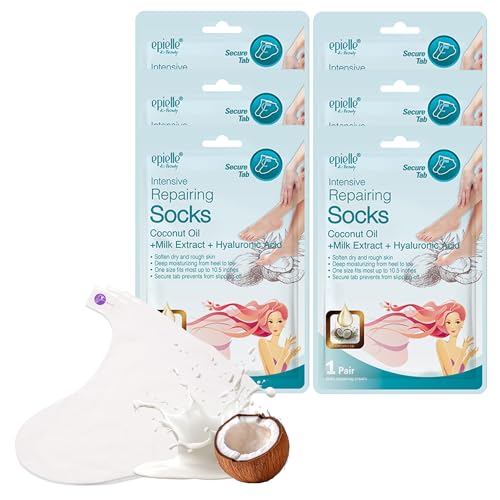 Epielle Intensive Repairing Foot Mask Socks for Dry Cracked Feet - 6 Pairs