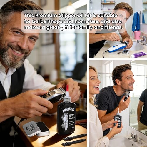 Premium Clipper Lubricating Oil 4.05oz/120ml for Clippers Blade Corrosion & Trimmers, Groomers, Hair Clipper Oil with 2 x Clean Brushes and 1 x Quick Lubrication Box for Barber & Home Use and Gift