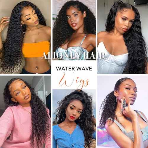 12 Inch 13x4 Lace Front Water Wave Wigs Human Hair, 250 Density HD Lace Front Wigs Human Hair, 13x4 Natural Black Wet and Wavy Glueless Wigs Human Hair Pre Plucked For Black Women