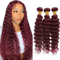 GtaiiReu 99J Burgundy Deep Wave Hair Bundles 22 24 26 Inch Human Virgin Extensions