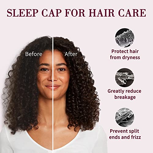 Fittia Satin Lined Sleep Bonnet for Hair Protection, Adjustable Non-Slip Cap