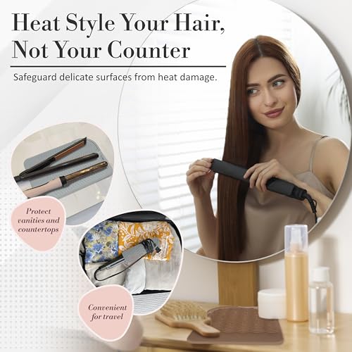 Vanity Accessories Heat Resistant Mat ? Silicone Flat Iron & Curling Iron Holder, Non-Slip Vanity Mat & Hot Tool Mat for Home, Salon, or Travel Use