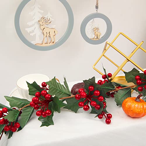 U'Artlines Total 11Ft Christmas Garland 2PCS Artificial Holiday Hanging Garlands Christmas Vine with Red Berries for Stairs Wall Fireplace Mantel Indoor Outdoor Decor (2pcs Red Berries Garland)