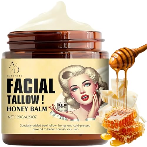 Beef Tallow for Skin - Facial Tallow Honey Balm, Natural Anti-Aging Moisturizer with Coconut Oil, Honey & Vitamin E