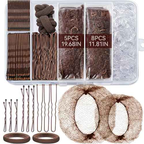 TsMADDTs Bobby Pins and Hair Nets Set, Hair Accessories for Women with Invisible Nets for Ballet Bun(11.81&19.86IN), U Pins for Dance(1.37&2.36IN), Elastic Bands, Clear Rubber Bands