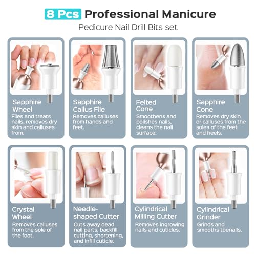 COSLUS Professional Manicure Pedicure Kit 5 in 1 Electric Nail File Set and 8PCS Multifunctional Nail Drill Bit