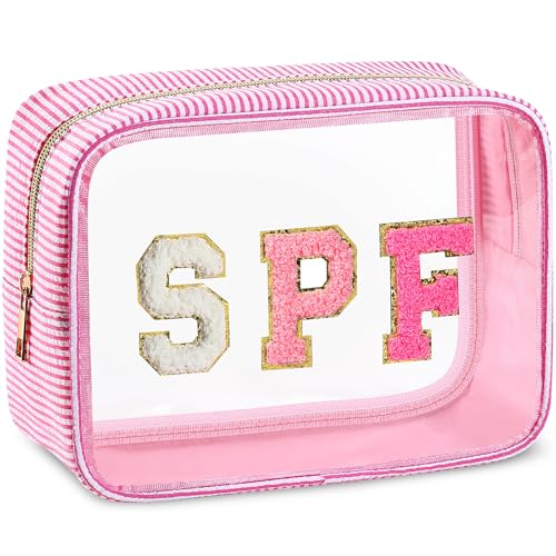 Sanwuta Seersucker Makeup Bag - Large Clear Travel Toiletry Pouch