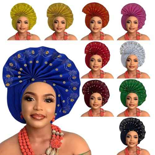 Nigerian beaded headwear Exquisite handmade African fan-shaped women's headscarf,suitable for weddings and special occasions