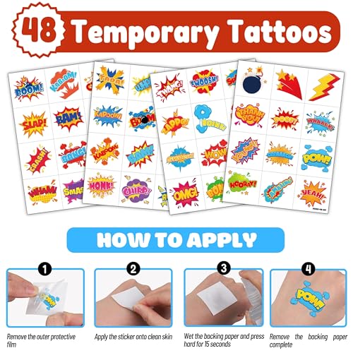 72 PCS Hero Party Favors ? 48 Pre-Cut Temporary Tattoos & 24 Hero Punch Balloons Themed Birthday Party Decorations Supplies Favors Gifts Goodie Bag Fillers Classroom Rewards for Boys Girls