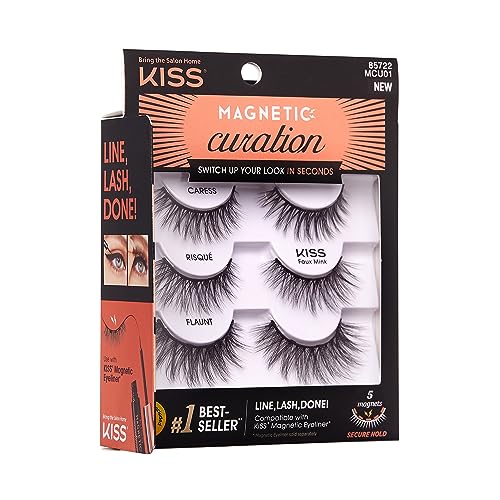 KISS Magnetic Eyelashes 3 Pair Kit, 16 Hour Wear, Reusable