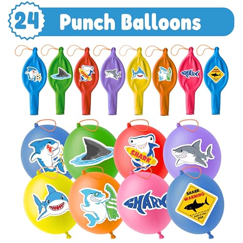 Shark Party Favors Kit - 24 Punch Balloons & 48 Tattoos