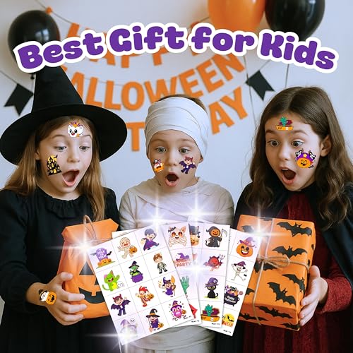 96 Pre-Cut Halloween Temporary Tattoos for Kids Party Favors