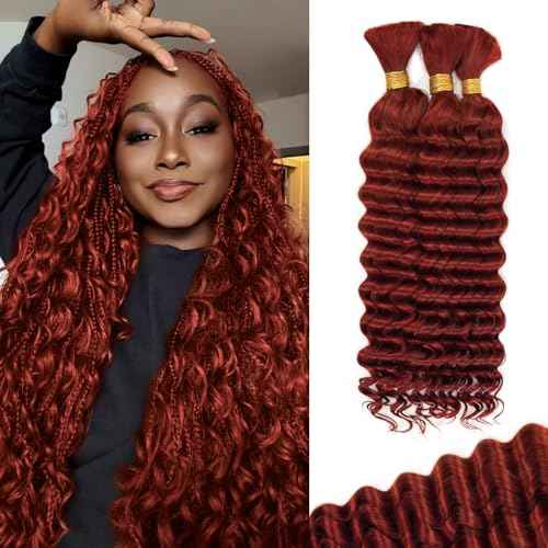 24 Inch Deep Wave Human Braiding Hair for Boho Braids ? 120g 3 Bundles/Pack Copper 350# 100% Unprocessed 12A Brazilian Virgin Human Hair Bulk, No Weft, Wet & Wavy Curly Extensions