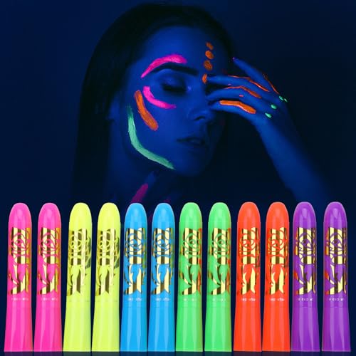 12 Pcs Neon Face & Body Paint Glow Under Blacklight