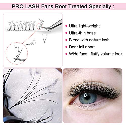 Premade Volume Eyelash Extensions 5D-C-0.10-14 Short Stem Premade Fans Eyelash Extensions 9 to 20 mm Pre made Lash Fans 3D 5D 7D Volume Lash Extensions .07 .10 C D Curl(5D-C-0.10,14mm)
