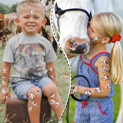 152 Piece Cow Temporary Tattoos, 16 Sheet Party Favors