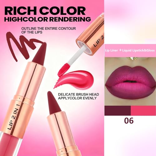 Red Lip Liner & Liquid Lipstick Set - Waterproof Matte
