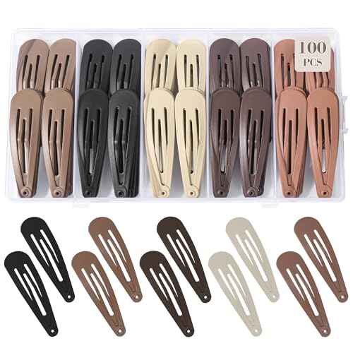 100Pcs Snap Hair Clips Hair Barrettes For Women Girls, No-Slip Metal Hair Snap Clips Accessories, Hairpins Matte 5 Colors, 2 x 0.55 Inch