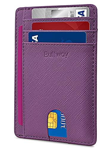 Buffway Slim Minimalist Front Pocket RFID Blocking Leather Wallets for Men and Women - Cross Purple