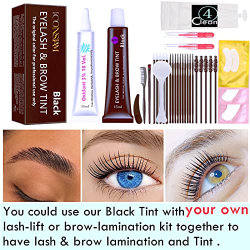 Black Lash T-i-n-t Kit, Keratin Black Eyelash D-y-e and Eyebrow T-i n t, 6 Week Voluminous Brow T-int, T-inting Look For Lash Perm/Lift/Lamination Treatment Dark Eyelash T-int Kit Only
