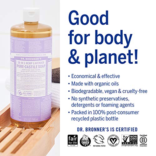 Dr. Bronner's Pure-Castile Liquid Soap ? Lavender Bundle. 32 oz. Bottle and 2 oz. Travel Bottle