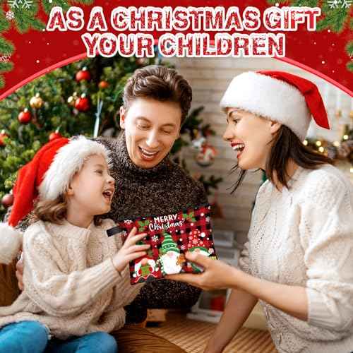 Zonon 6 Pcs Christmas Canvas Makeup Bags Small Cosmetic Bag Set with Zipper Portable, Cute Buffalo Plaid Style Pouch, Pencil Case Set Bulk for Women Student Holiday Travel Xmas Party Gifts Supplies