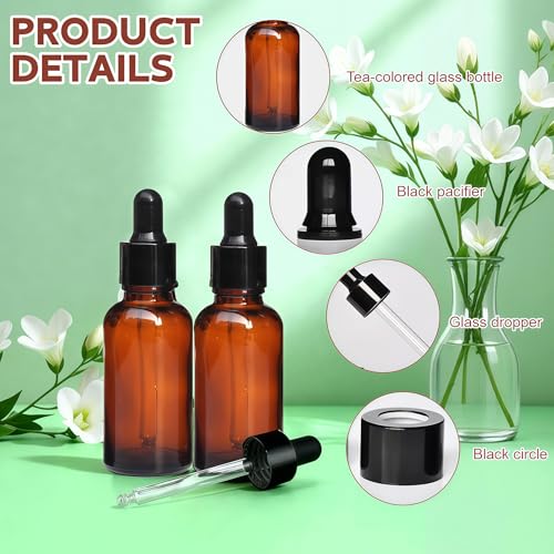 12PCS 20ml Amber Glass Dropper Bottles with Black Caps