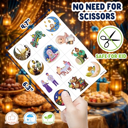 Ramadan Temporary Tattoos - 96 PCS Islamic Eid Kareem Stickers