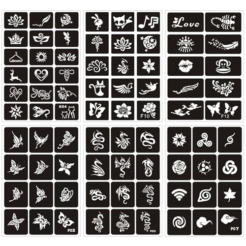 Temporary Tattoo Stencils Kit - 727 Patterns for Face & Body