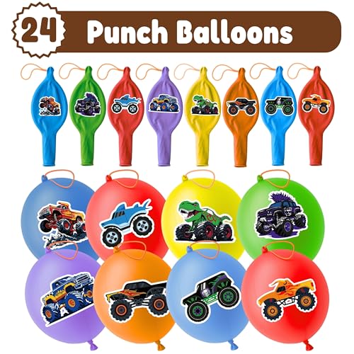 Monster Truck Party Favors 72pc Set - Balloons & Tattoos